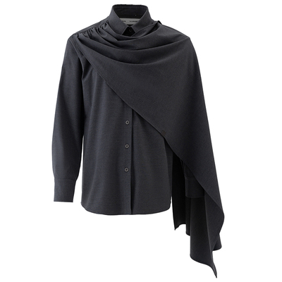 BALIANG「捌樑」拂 'whisk' 不对称多形态抽褶拼接可围裹披肩衬衫