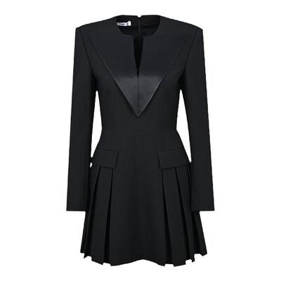 纸飞机领型压褶马甲连衣裙