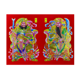 新款植绒门神关羽张飞入户财神门神贴纸春节过年家用大门守护门神