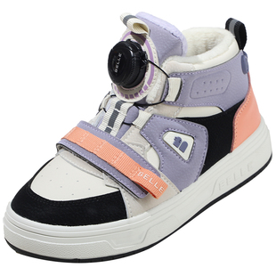 百丽童鞋儿童运动鞋冬季加绒保暖男女童时尚高帮板鞋二棉鞋宝宝鞋