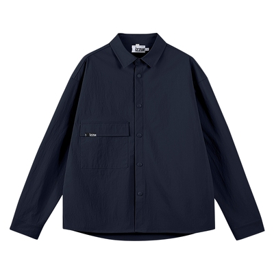 i.tizzue藏青色衬衫男高级感
