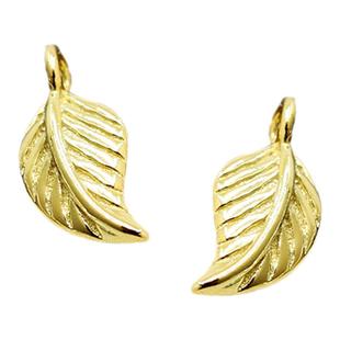 S925纯银黄金色叶子吊坠DIY手工饰品配件手链项链树叶挂坠挂件