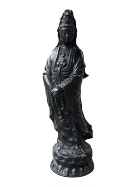 黑色石材观音菩萨佛像摆件招财
