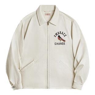 马登工装 美式复古刺绣教练夹克宽松翻领外套vintage廓形上衣男春