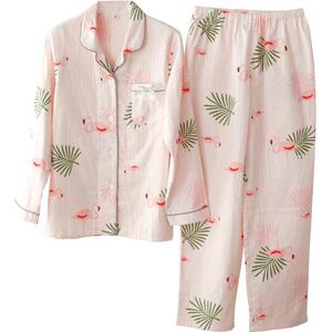 长袖睡衣女春秋纯棉纱布韩版北欧风清新全棉夏天薄款家居服套装