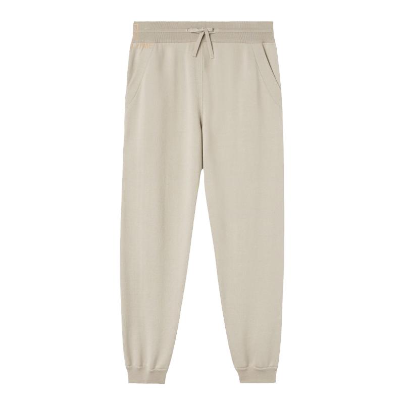 Loro Piana/诺悠翩雅男裤抽绳腰头羊毛混纺灰褐色长裤运动裤