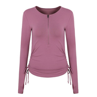 annerun抽绳半拉链运动上衣女秋长袖修身普拉提训练服健身瑜伽服