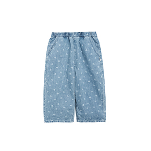 whitewheat【软牛仔】儿童26春季新款裤子男女童阔腿裤满印牛仔裤