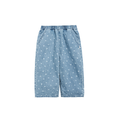 whitewheat拔印麦穗牛仔阔腿裤