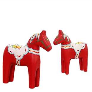 北欧原木彩绘 欧式瑞典达拉木马摆件 婚庆红马套装家居客厅电视