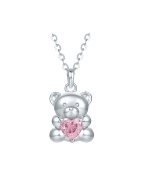 周六福甜心小熊项链女S925银链坠轻奢小众送女友圣诞礼物