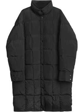 布景羽绒服女中长款冬季新品简约立领白鸭绒厚款宽松外套1570