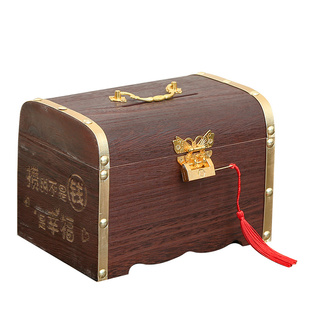 儿童存钱罐2022年新款可存可取网红带锁复古储蓄罐实木收纳盒