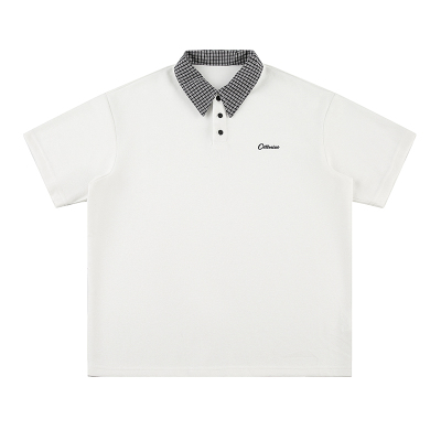 潮牌撞色格子POLO领短袖T恤男女