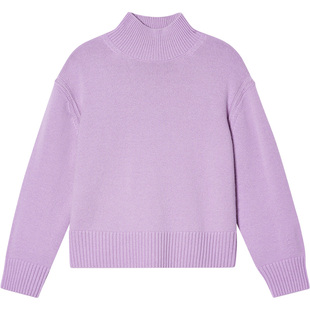 LK BENNETT紫色毛衣2025冬新款100%绵羊毛套头小高领简约纯色上衣