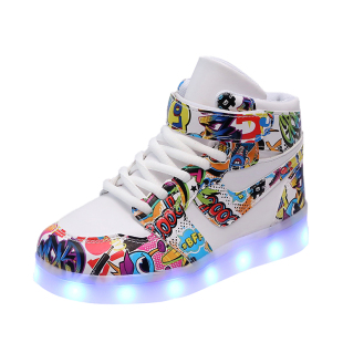 跑马灯充电发光鞋亮灯鞋高帮七彩儿童男女童闪光夜光秋冬运动鞋潮