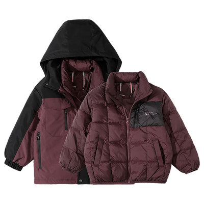 儿童棉服+羽绒服三合一冲锋衣男