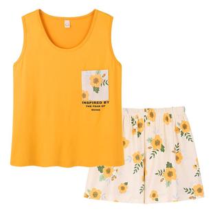 高级感睡衣女夏季纯棉无袖吊带背心短裤两件套宽松大码家居服套装
