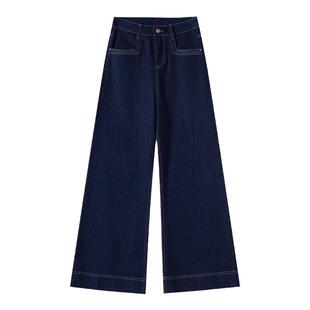 艾格丹宁牛仔阔腿裤女2026春季新款宽松加长高个子拖地直筒裤子