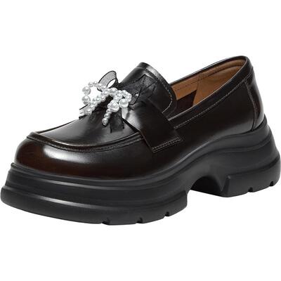 Bata乐福鞋女2025秋商场新款学院风牛皮通勤厚底一脚蹬UUP01CA5