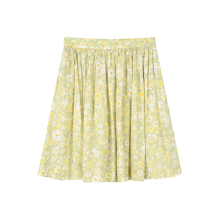 BLUEerror 高腰纯棉短款绿色碎花半身裙女慵懒短裙夏a字裙花裙子