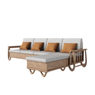 冬夏两用转角沙发新中式小户型直排现代简约客厅高箱储物实木沙发