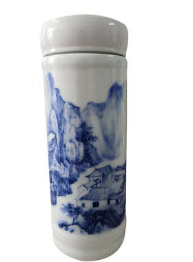景德镇陶瓷保温杯带盖双层内胆