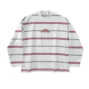 Aurocean 定制少年感宽条纹长袖T恤 320克重磅纯棉刺绣宽松大版t