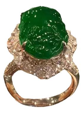 S925银天然玉髓帝王绿貔貅戒指