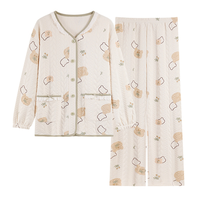 2025新款可外穿秋冬季睡衣女款加厚夹层空气棉长袖韩版日系家居服