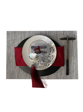 新中式风黑白红色样板房间装饰品