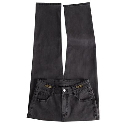 设计感小个子灰色直筒牛仔裤