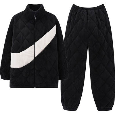 牧柔男士夹棉立领开衫保暖家居服