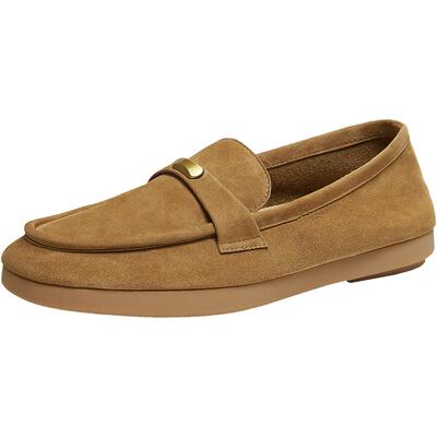 百思图春季新款羊皮老钱风乐福鞋