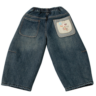 女童加绒裤子冬装2025新款一条过冬儿童加厚绒女宝宝一体绒牛仔裤