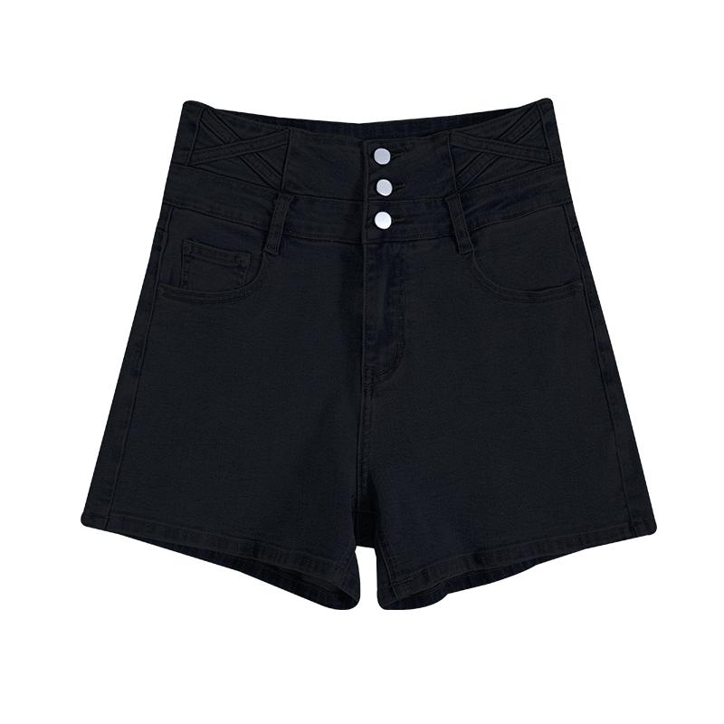 黑色高腰牛仔短裤女夏季薄款