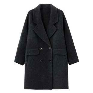 秋冬新款高端深灰色双面呢羊绒大衣女中长款小个子西装领毛呢外套