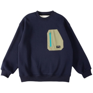 PP星球原创童装男女童加绒卫衣冬季新款口袋撞色一体绒卫衣潮