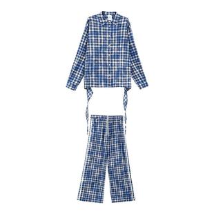 Turn Signal 格子长袖衬衫长裤套装女春秋2025新款时尚休闲两件套
