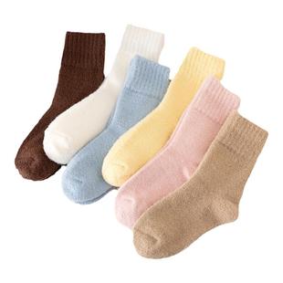 儿童加绒加厚保暖袜子毛圈冬季地板袜睡眠中筒袜雪地袜长筒毛绒袜