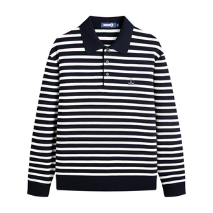 Navigare意大利小帆船条纹针织衫男士2026春季新款纯棉长袖POLO衫