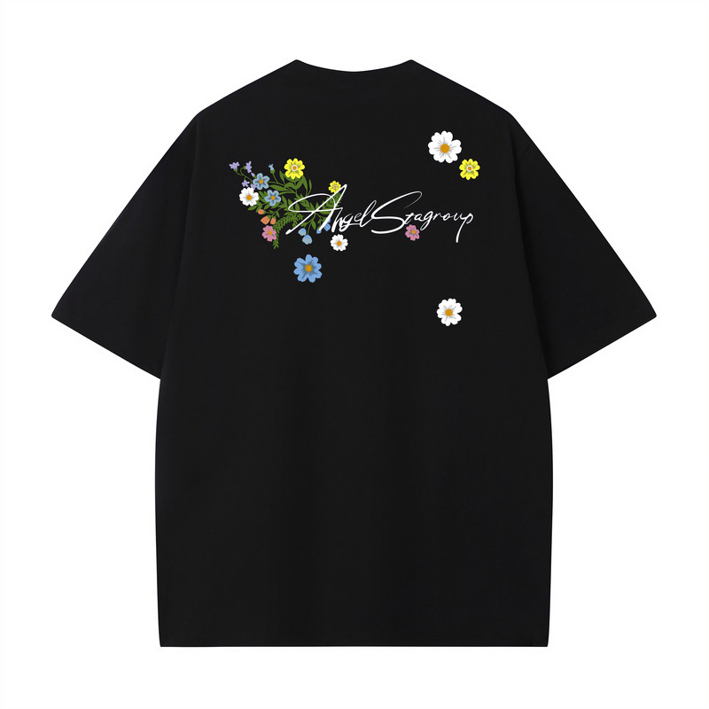 STA旗舰店美式花卉字母印花短袖男女夏季新款潮牌高街纯棉黑色t恤