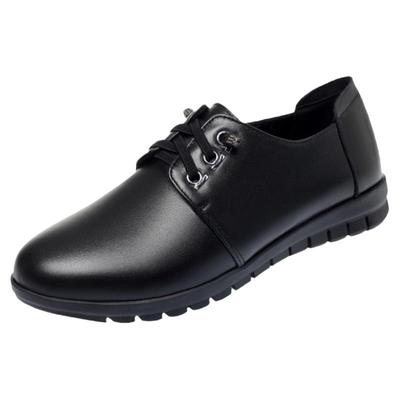 真皮平底妈妈鞋软底系带大码皮鞋