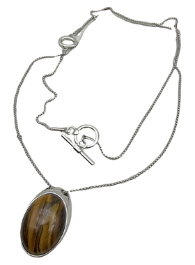 美拉德时髦虎眼石水滴长款项链