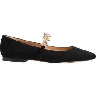 【朱珠同款】LK BENNETT黑色绒面玛丽珍平底鞋25年新方头花瓣绑带