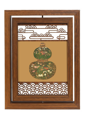 中式实木桌面摆件装饰画葫芦图案古典家居工艺品花鸟书房茶室摆台