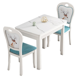 钢化玻璃餐桌家用小户型可伸缩可折叠式靠墙奶油风实木经济型餐台