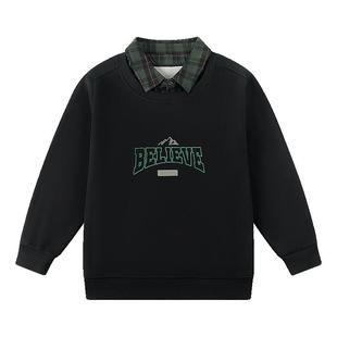 【假两件暖绒卫衣】奕时代胖男童加绒卫衣大童翻领上衣男孩打底衫