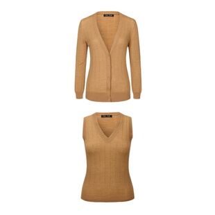 VER TOW羊毛针织背心&开衫 驼色百搭v领2025春季新款通勤女士外套