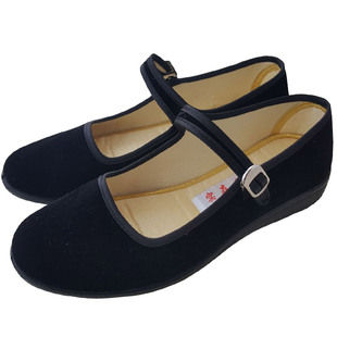 老北京布鞋女黑色工作鞋舞蹈鞋平跟绒面单鞋实在人上班鞋女工鞋